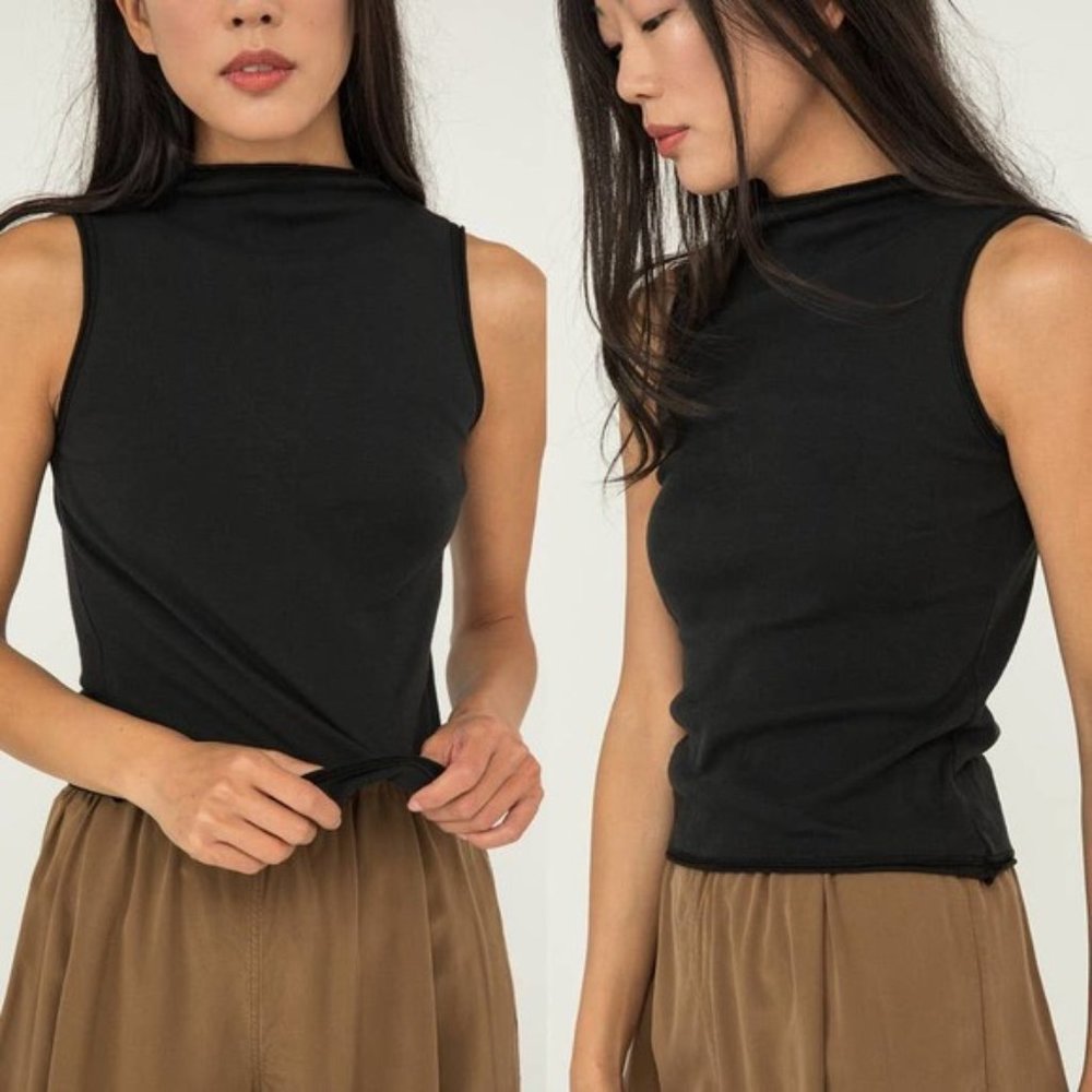 Elizabeth Suzann x Alabama Chanin Black Mockneck Tank - Small